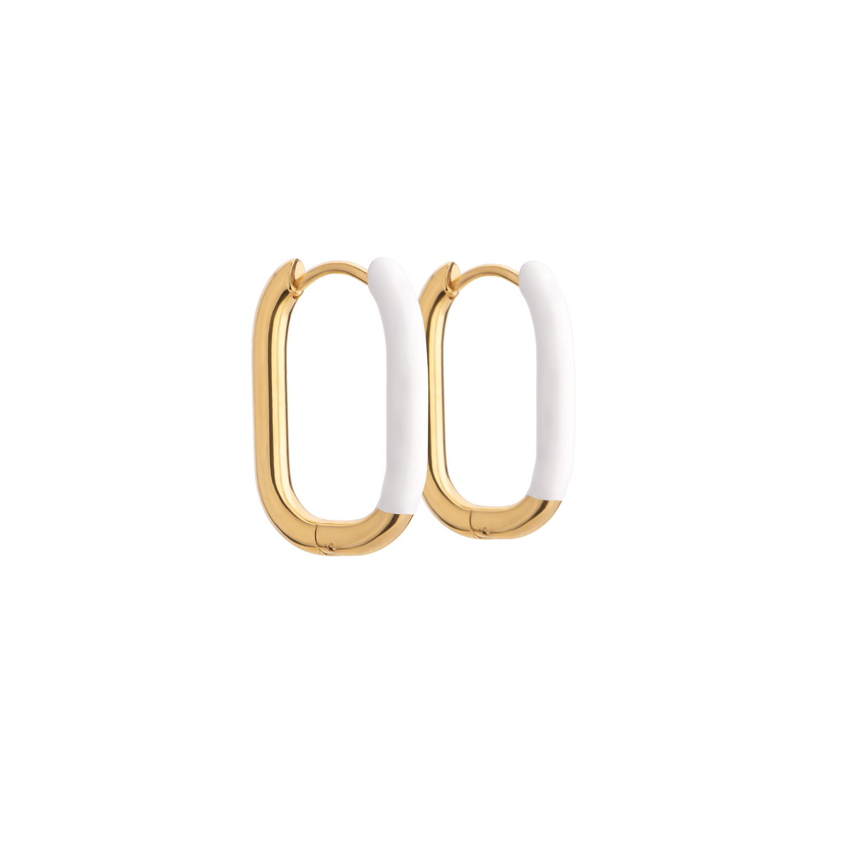 Kolczyki złote eliptyczne - emaliowane białe - stal szlachetna akryl emalia