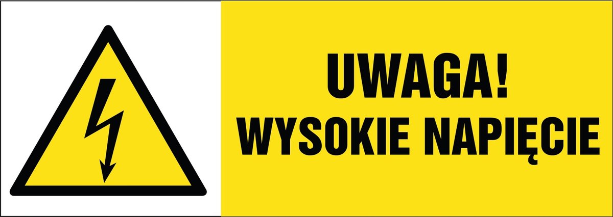 Naklejka pozioma: Uwaga wysokie napięcie 21x60cm