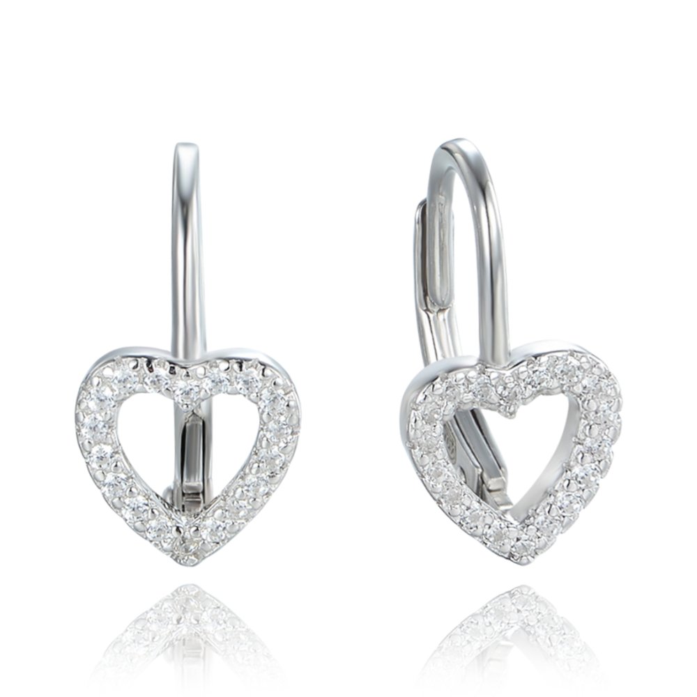 MINET Kolczyki srebrne serca z białymi cyrkoniami