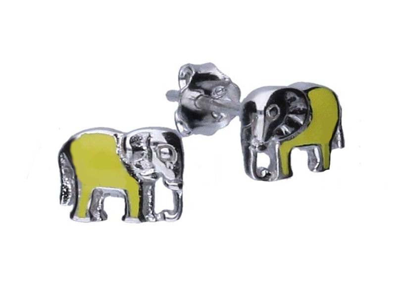 Srebrne kolczyki 925 żółty emaliowany słonik na sztyfcie