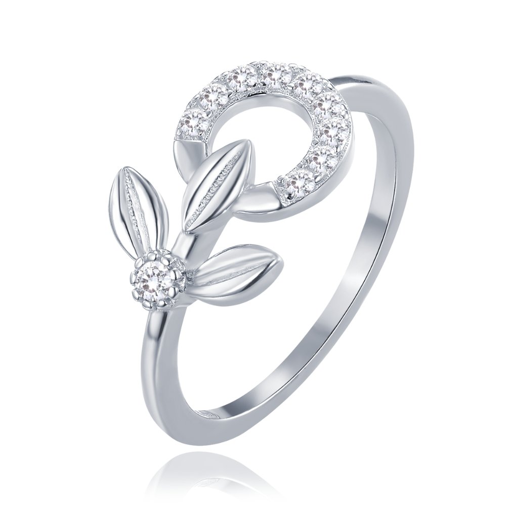 MINET Elegancki srebrny pierścionek kwiat z białymi cyrkoniami wielkość 13