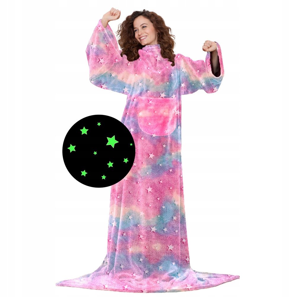 MARKOWY CIEPŁY KOC Z RĘKAWAMI I KIESZENIĄ PLED BLUZA ŚWIECI W CIEMNOŚCI KN