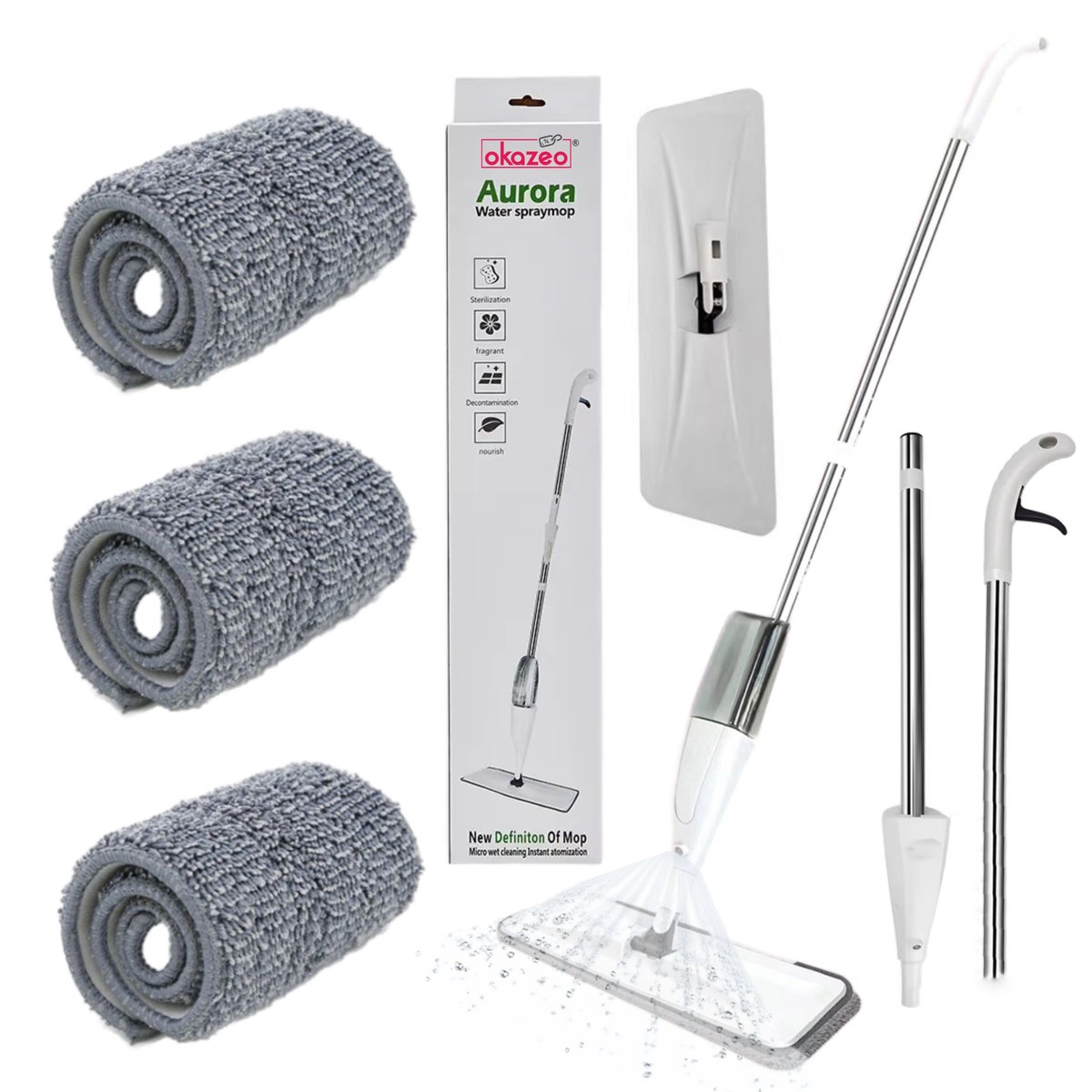 Mop ze spryskiwaczem płaski 3 wkłady z mikrofibry długi do sprzątania