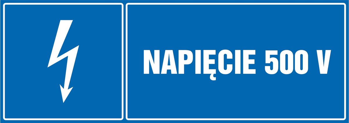 Naklejka pozioma: Napięcie 500 V 21x60cm