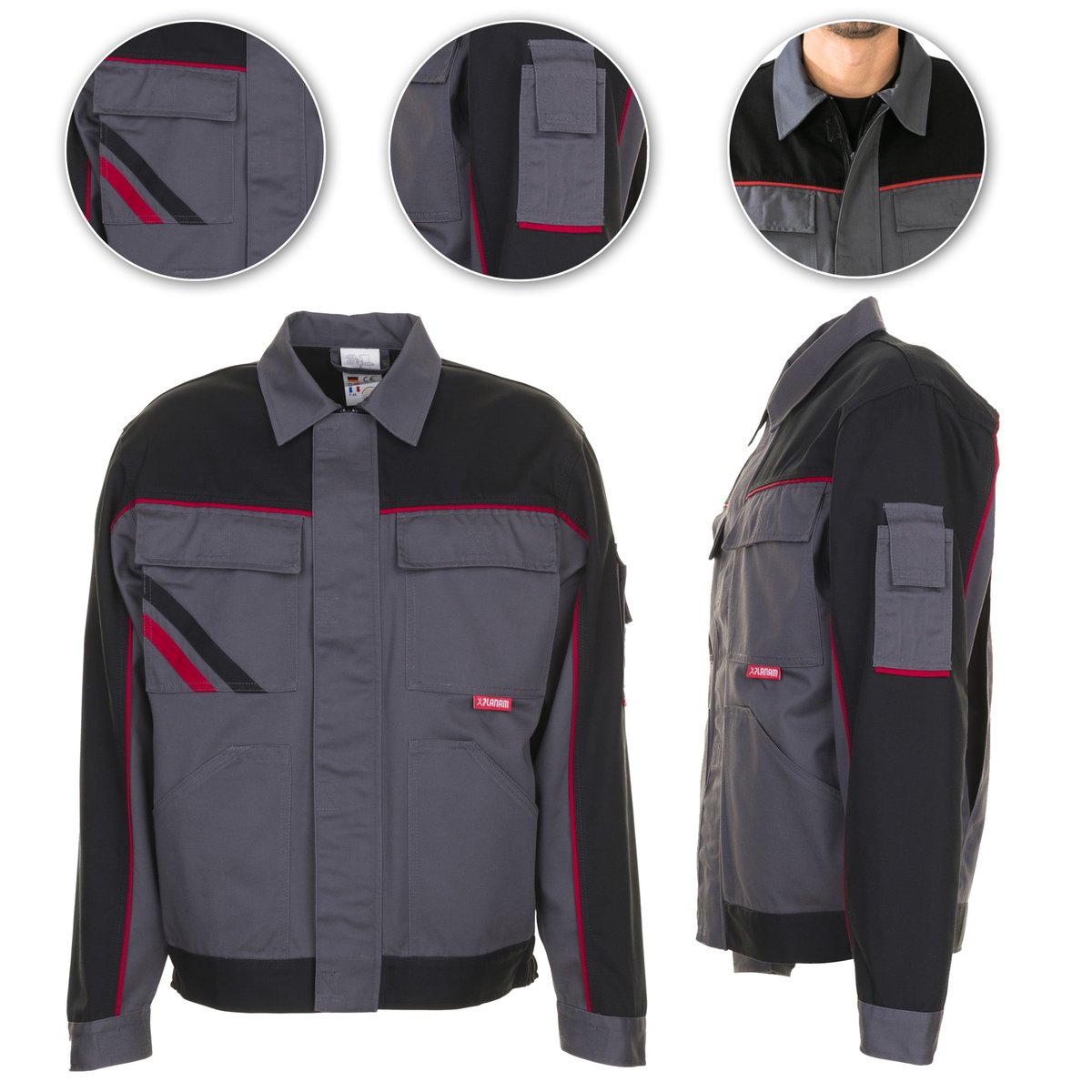 Mocna wytrzymała kurtka robocza Highline Planam łupkowy-czarny-czerwony 65