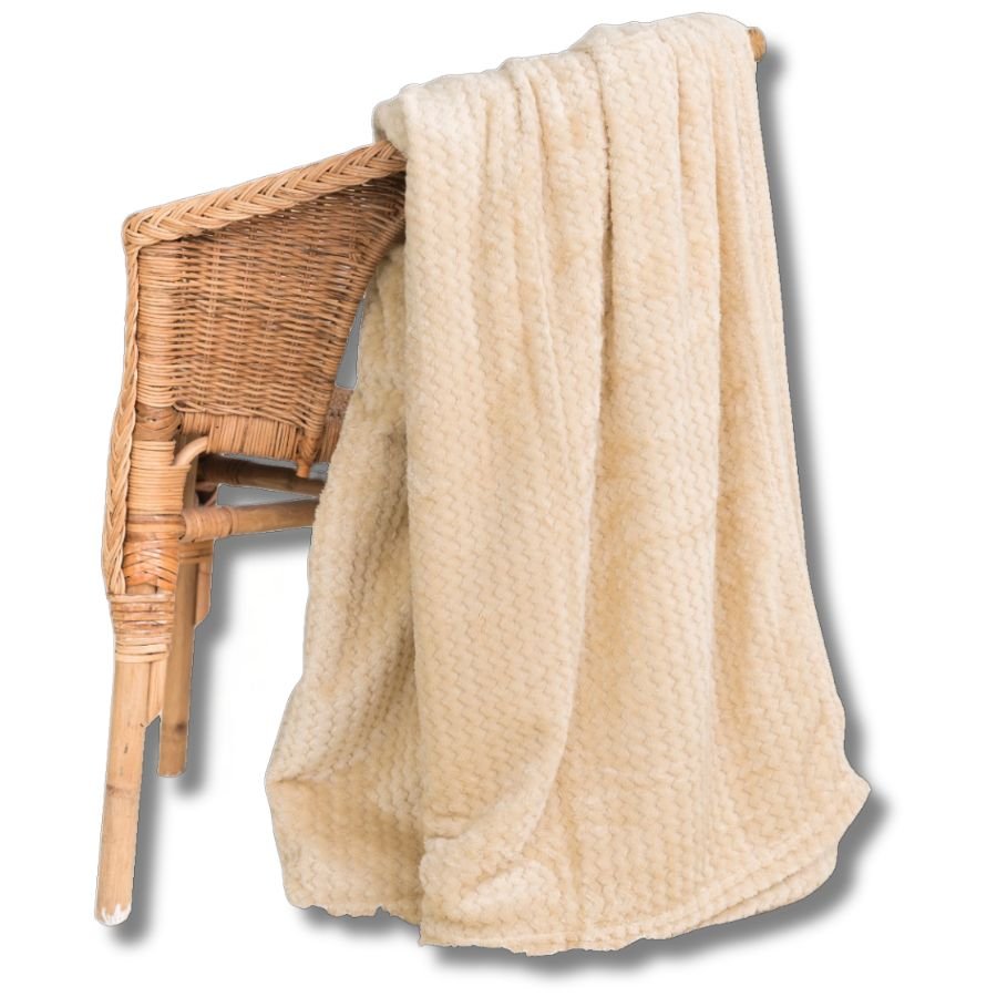 Miękki puszysty koc, wytłaczany w zygzaki, kolor beżowy, Lugo, oferowany w rozmiarze: 200x220 cm