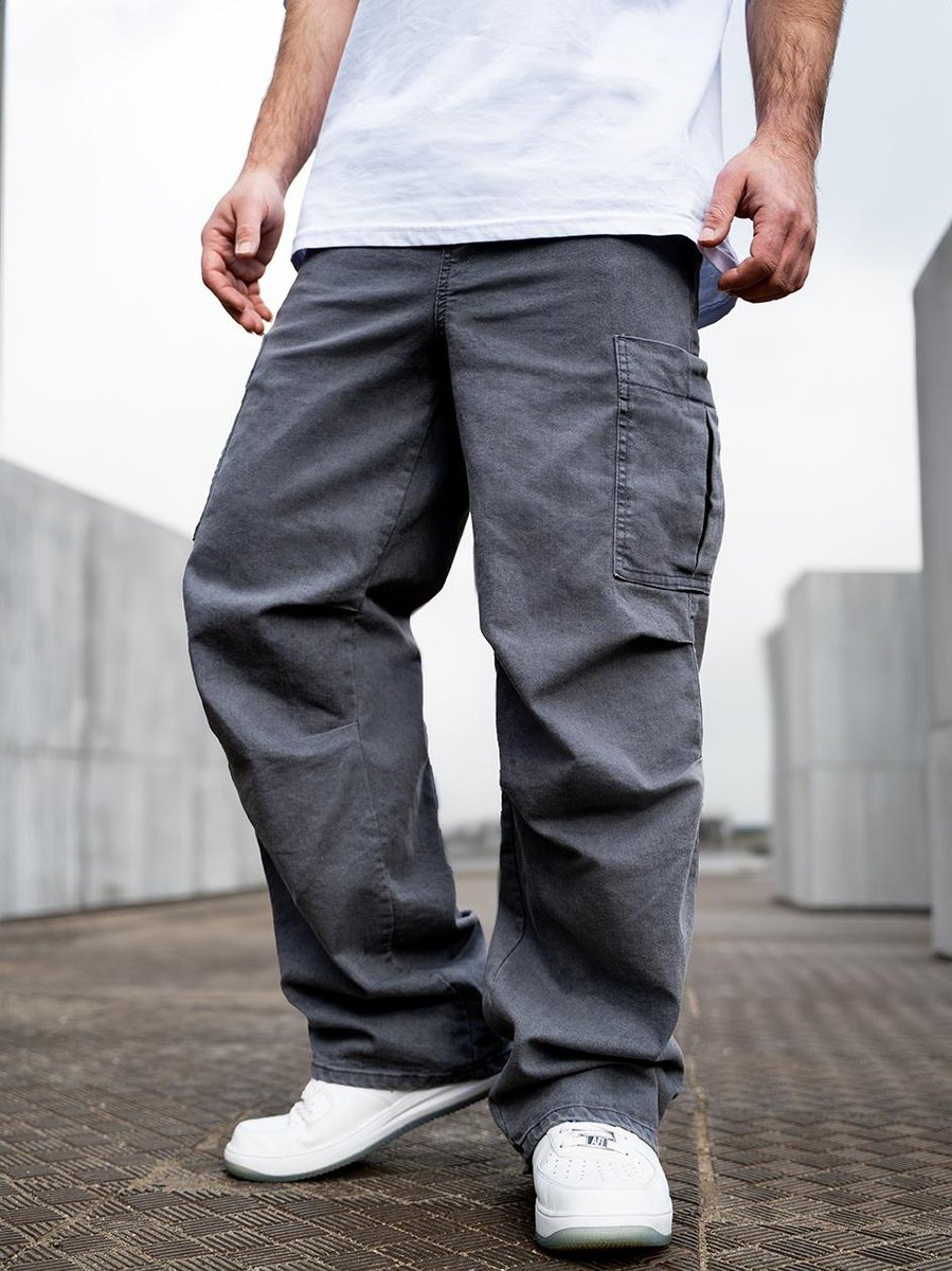 Spodnie Baggy Materiałowe Ze Ściagaczem Bojówki Szare Jigga Wear Crown Classic Baggy Crown L