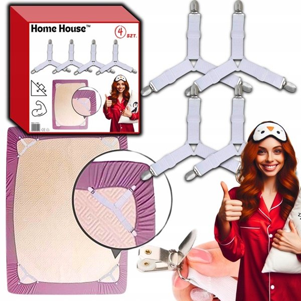 4x ZAPINKI KLIPSY TAŚMA DO PRZEŚCIERADŁA KLAMERKI NACIĄGANE MOCNE ZESTAW