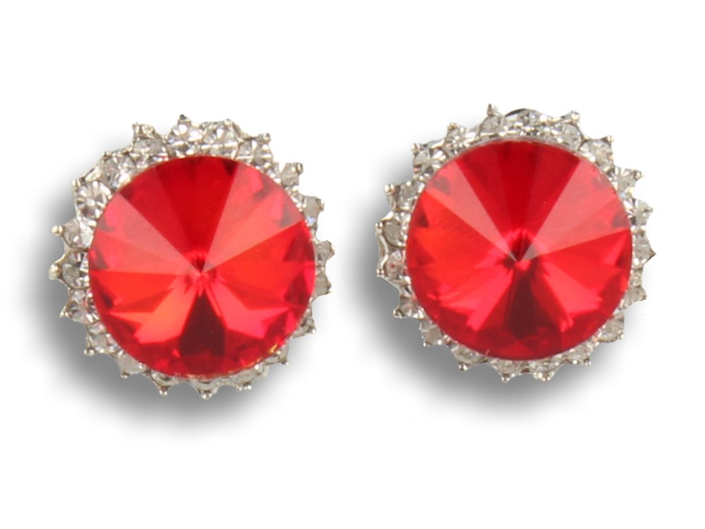Klipsy do uszu srebrne z czerwonym kryształem, cyrkonie