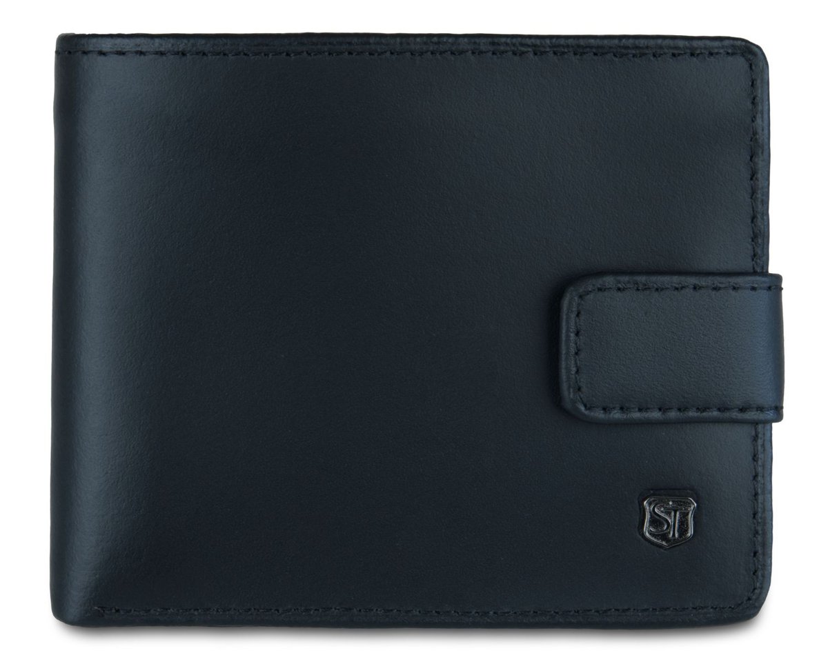 Skórzany portfel męski Stefania, Poziomy z zapięciem Czarny