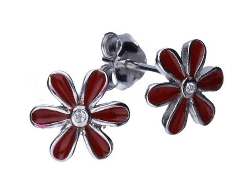 Srebrne kolczyki 925 dziecięce na sztyft kwiatek z białą cyrkonią