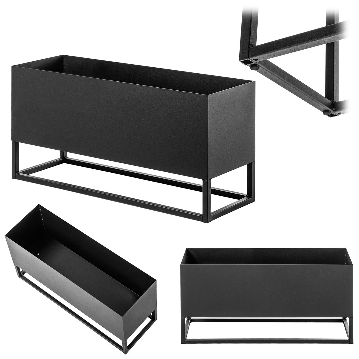 Kwietnik szeroki z doniczką 60x30cm, donica na kwiaty, kwietnik stalowy, czarny