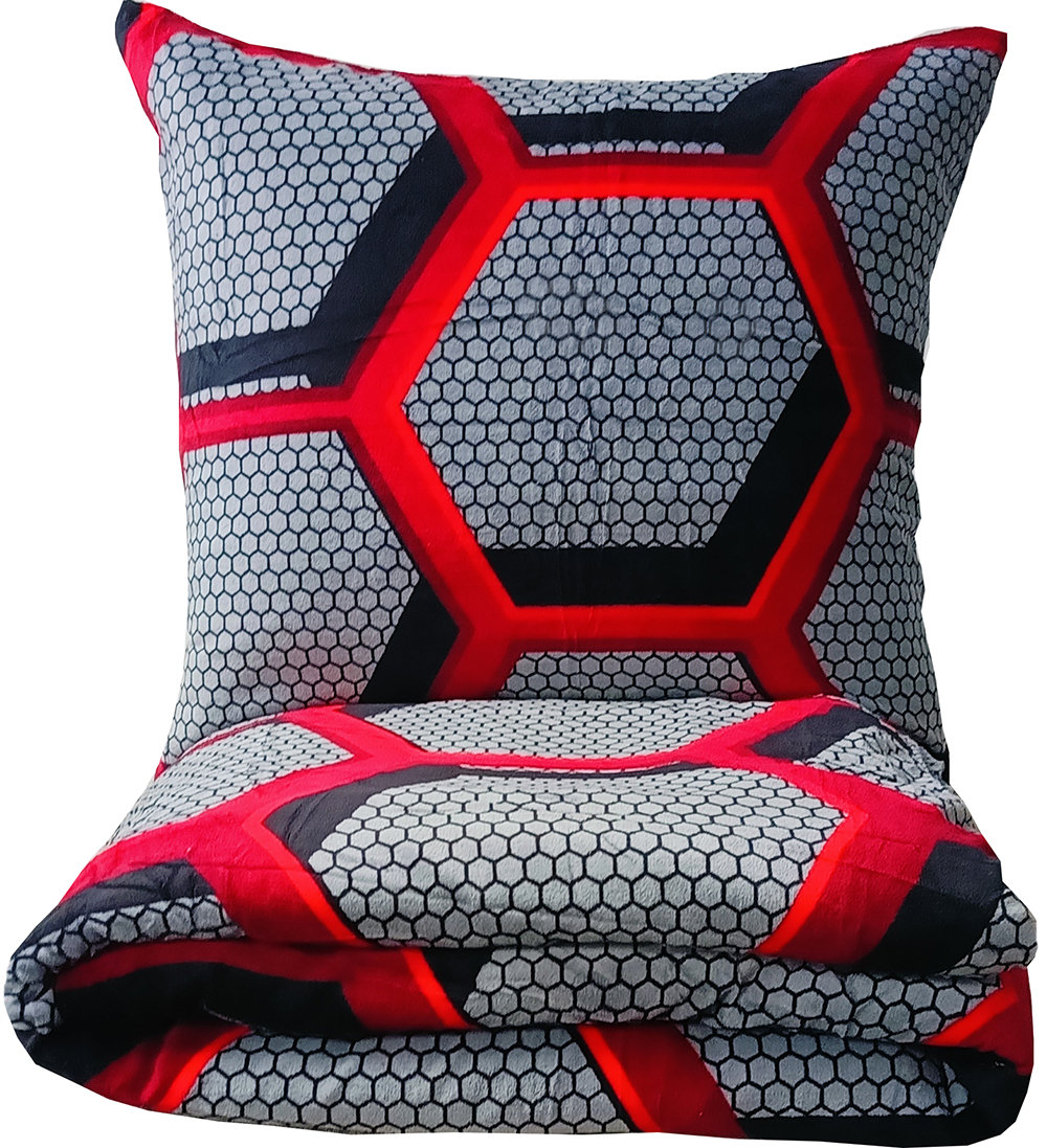 KOMPLET POŚCIELI PLUSZ 200x220 POLAROWA GRUBA MIŚ GEOMETRIA