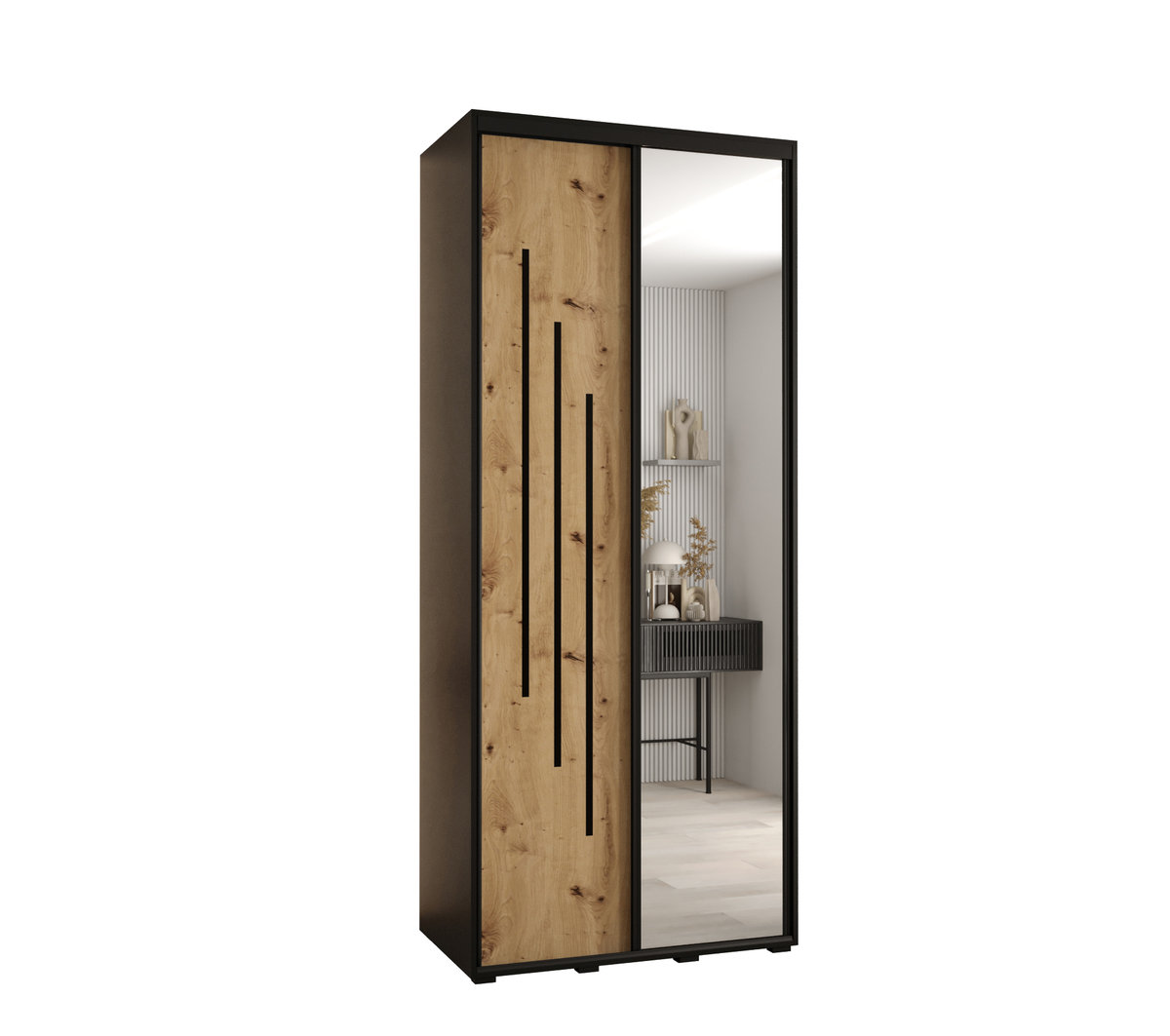 Szafa przesuwna wysoka Davos 9 120 gł. 60 czarny + artisan + czarny / Abiks Meble