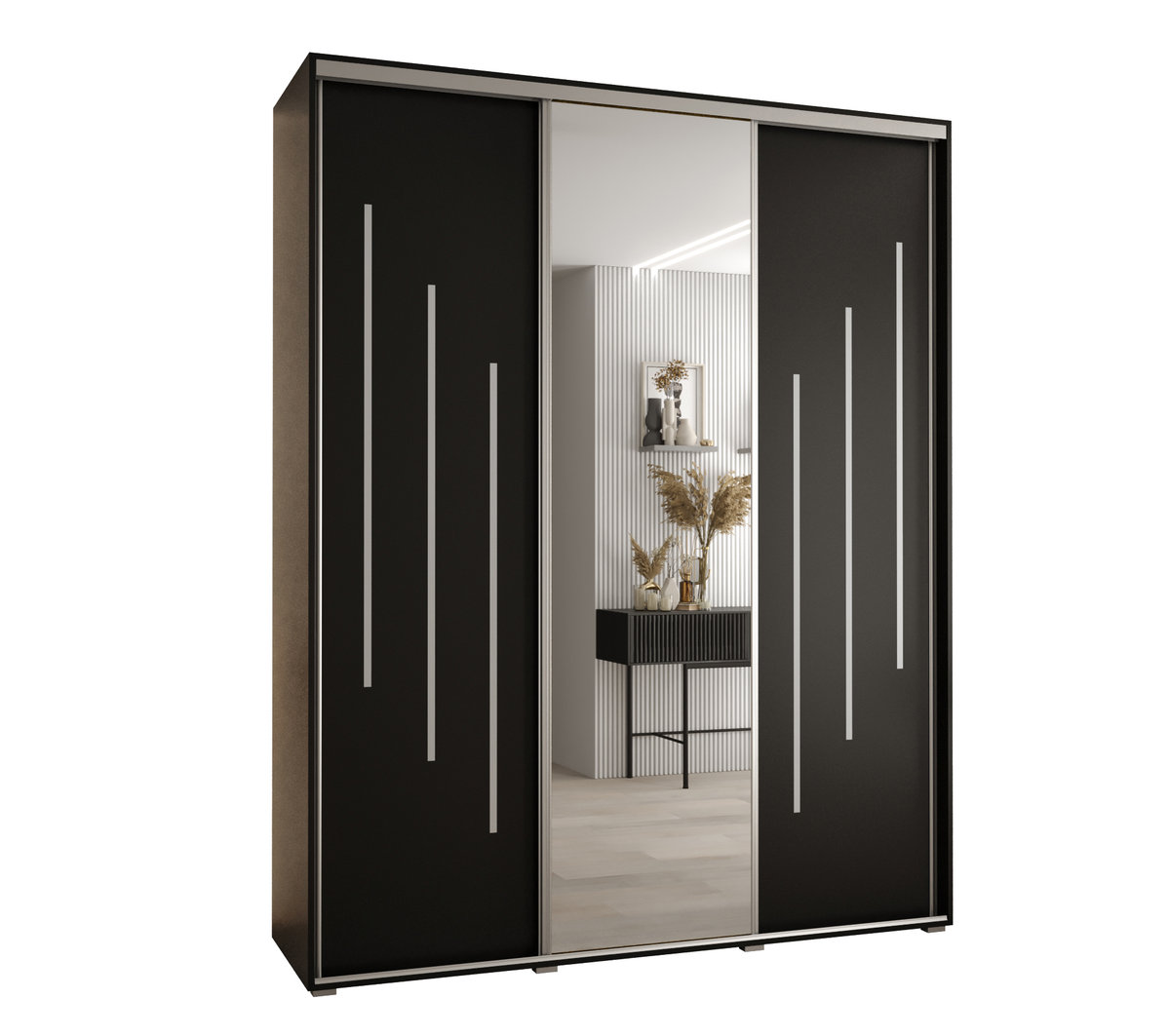 Szafa przesuwna wysoka Davos 9 200 gł. 60 czarny + czarny + srebrny