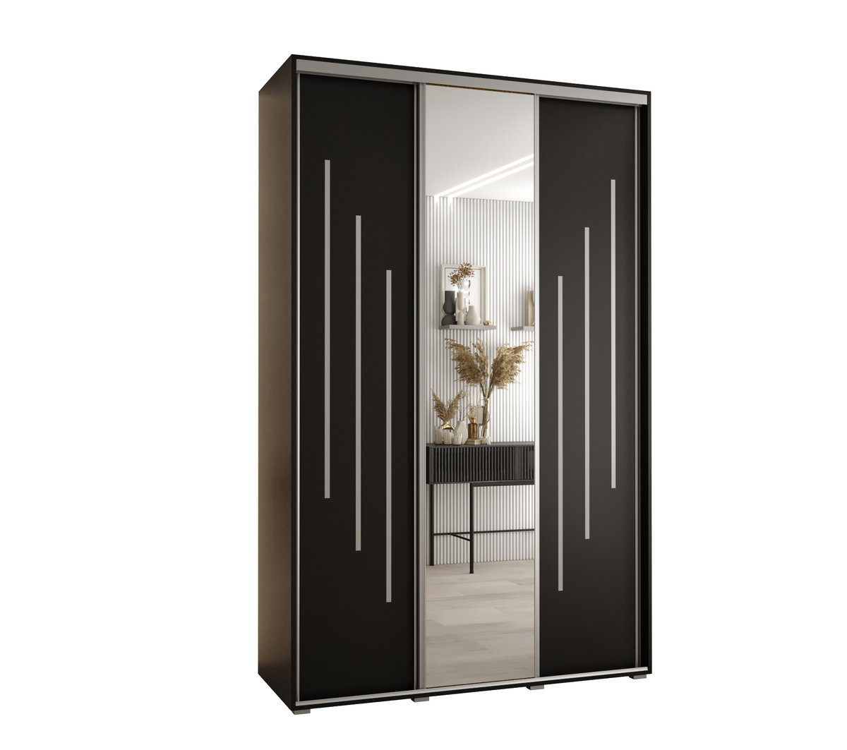 Szafa przesuwna wysoka Davos 9 160 gł. 60 czarny + czarny + srebrny