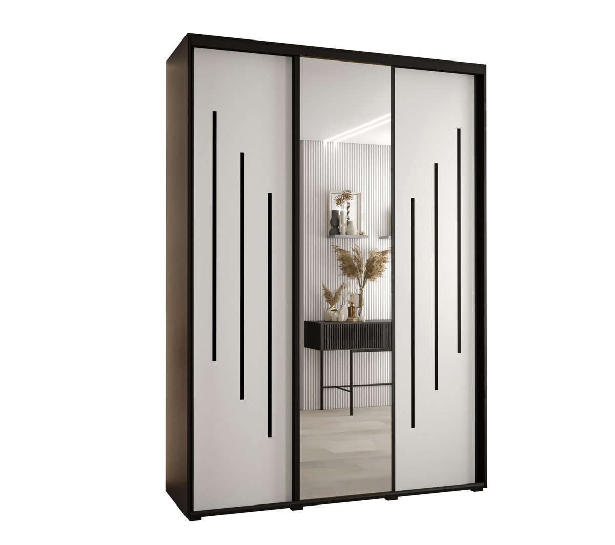 Szafa przesuwna wysoka Davos 9 170 gł. 45 czarny + biały + czarny