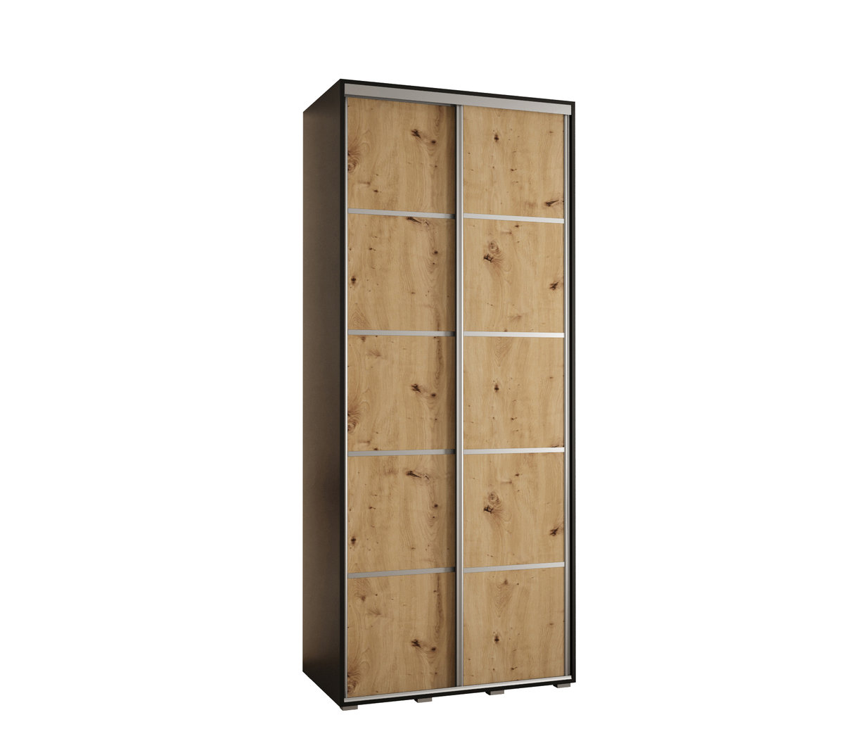 Szafa przesuwna wysoka Davos 4 110 gł. 60 czarny + artisan + srebrny / Abiks Meble
