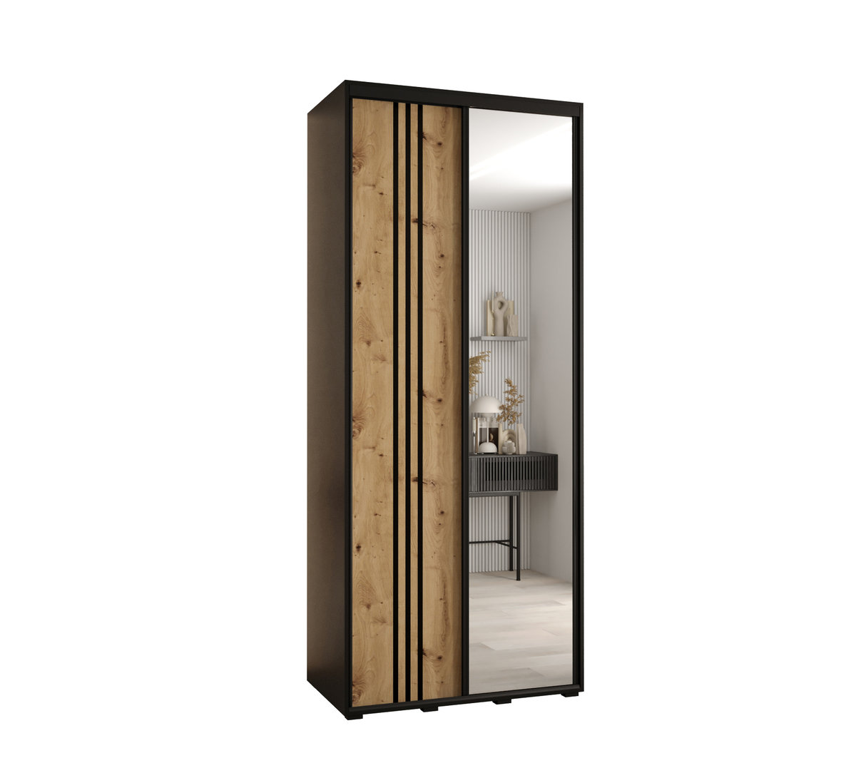 Szafa przesuwna wysoka Davos 7 110 gł. 60 czarny + artisan + czarny / Abiks Meble