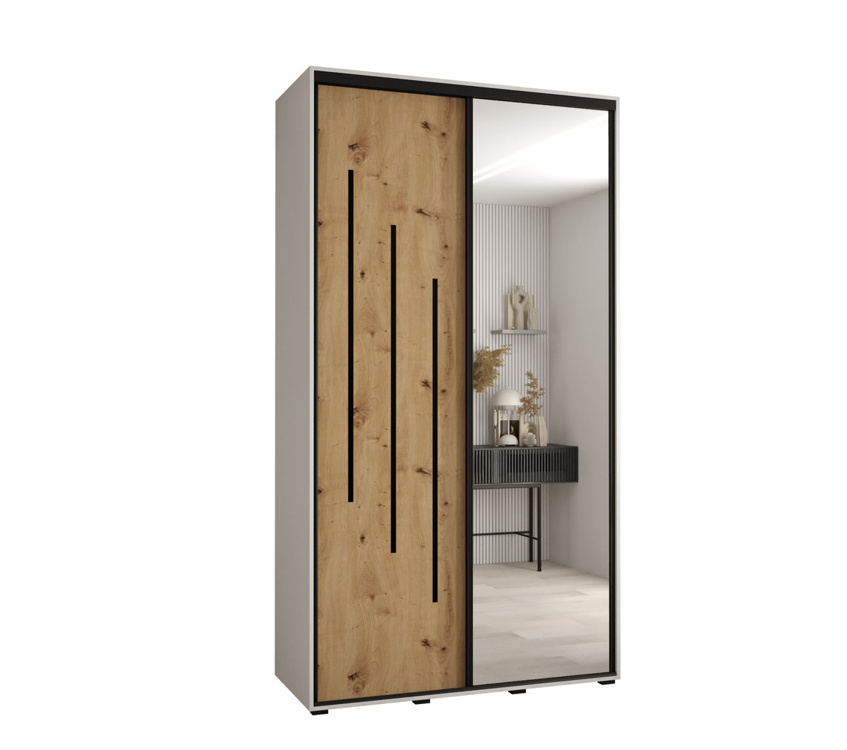 Szafa przesuwna wysoka Davos 9 140 gł. 60 biały + artisan + czarny / Abiks Meble