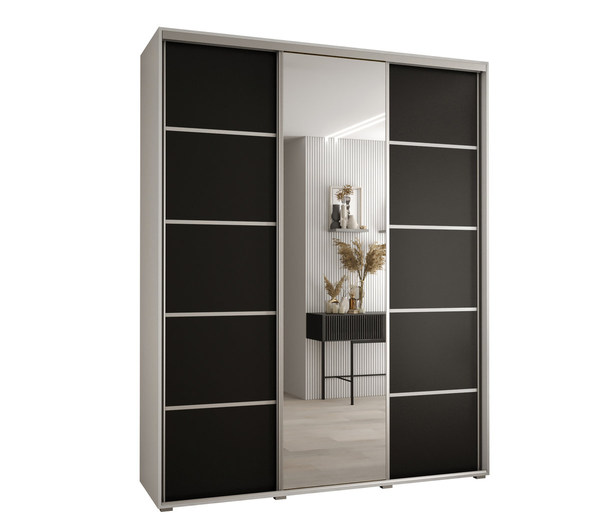 Szafa przesuwna wysoka Davos 5 190 gł. 60 biały + czarny + srebrny