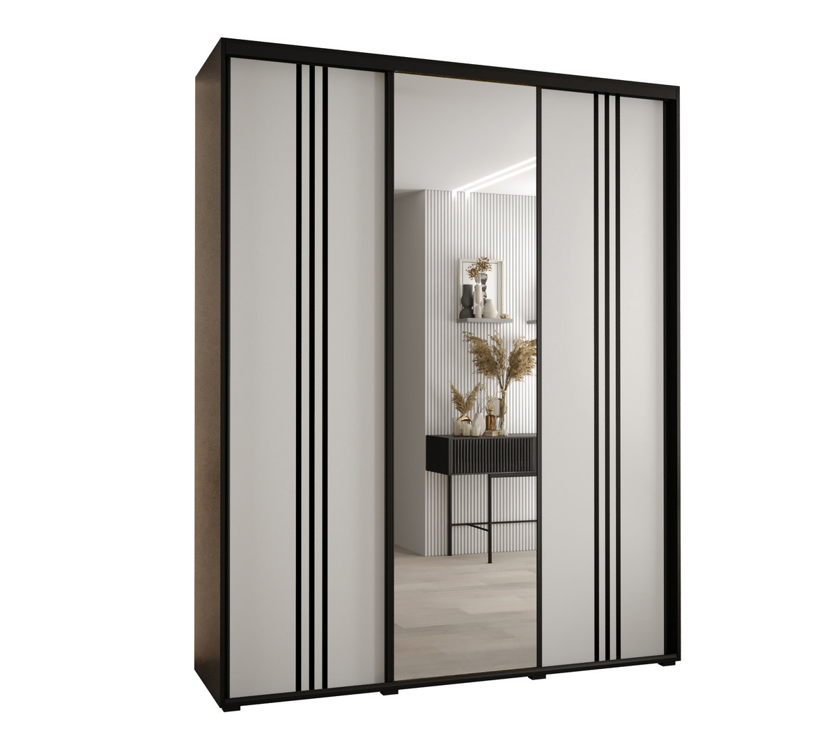 Szafa przesuwna wysoka Davos 7 190 gł. 45 czarny + biały + czarny