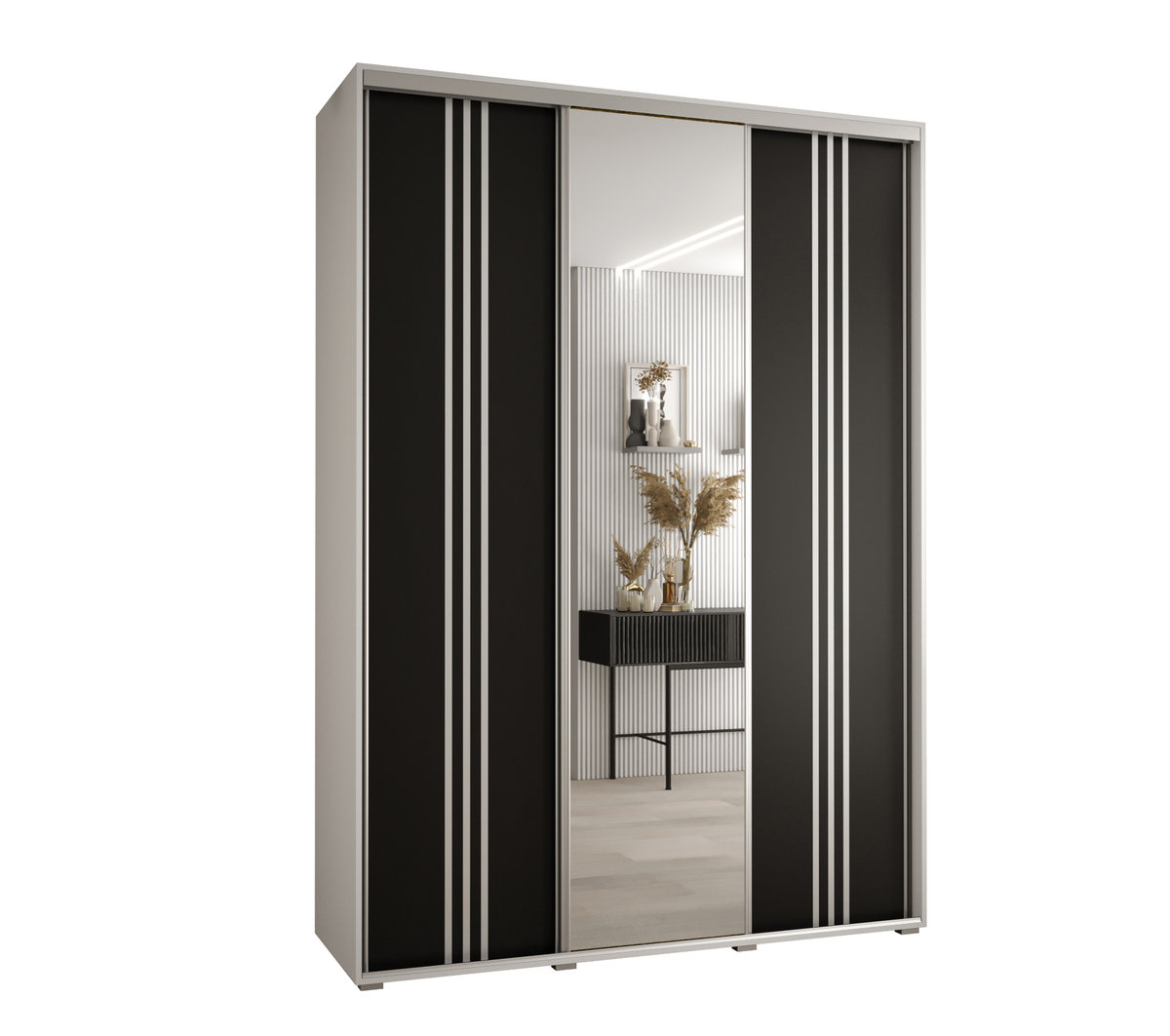 Szafa przesuwna wysoka Davos 7 170 gł. 60 biały + czarny + srebrny