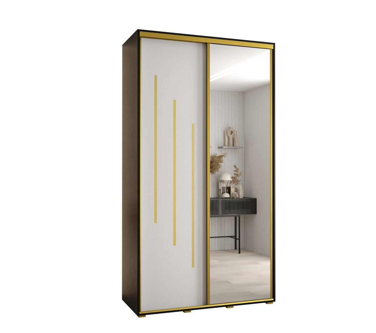 Szafa przesuwna wysoka Davos 9 130 gł. 45 czarny + biały + złoty / Abiks Meble