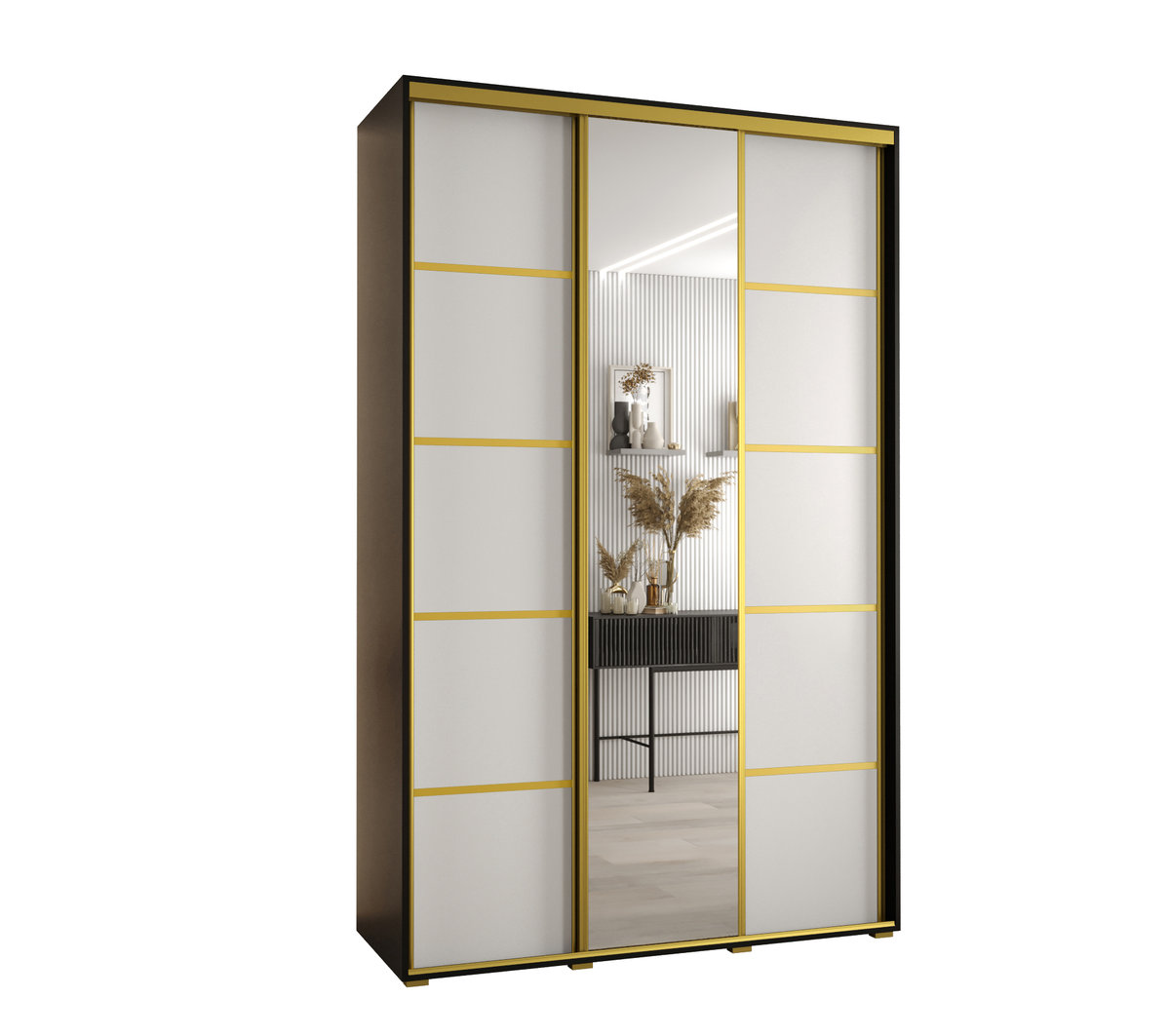 Szafa przesuwna wysoka Davos 5 160 gł. 45 czarny + biały + złoty