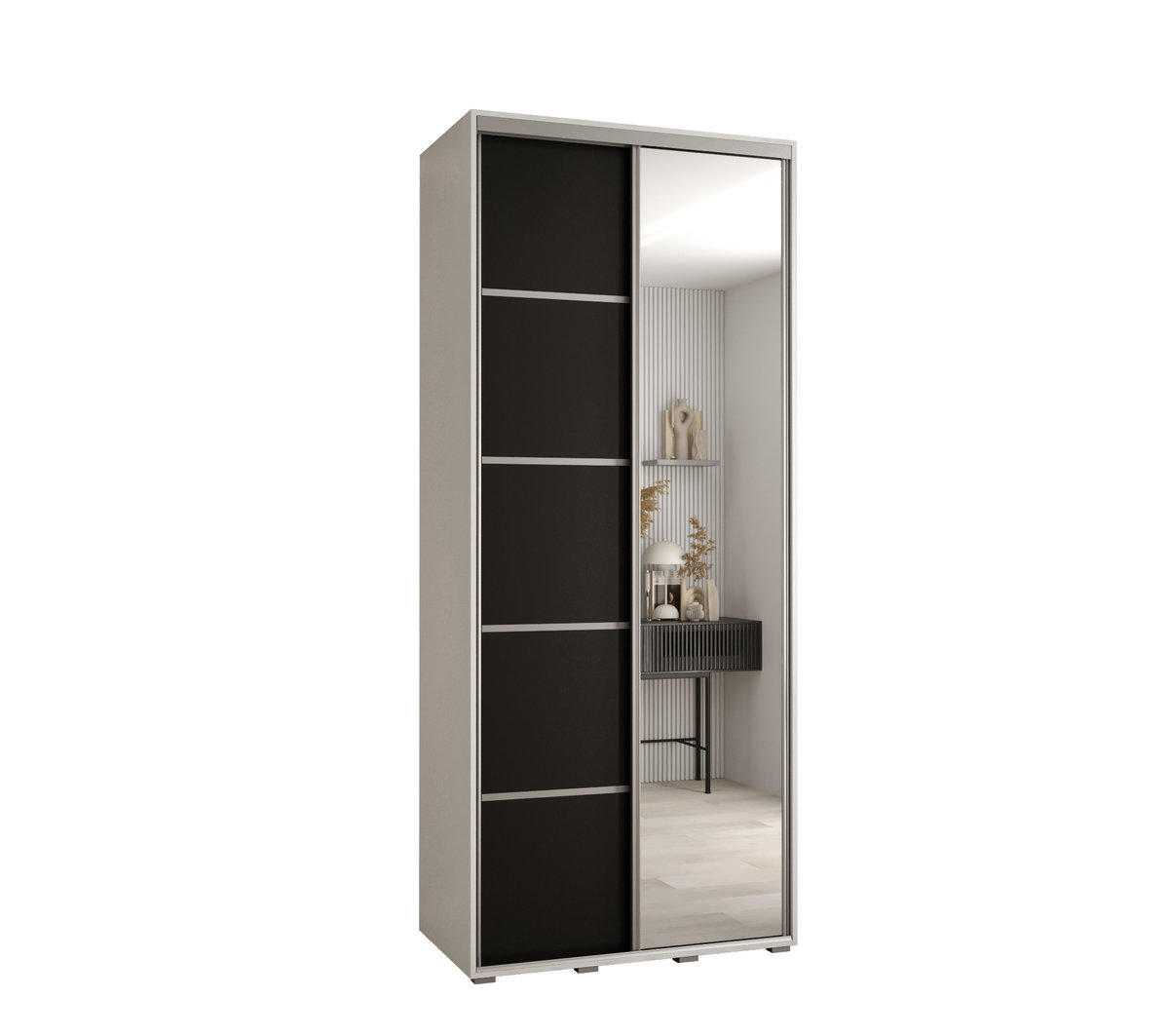 Szafa przesuwna wysoka Davos 5 120 gł. 45 biały + czarny + srebrny / Abiks Meble