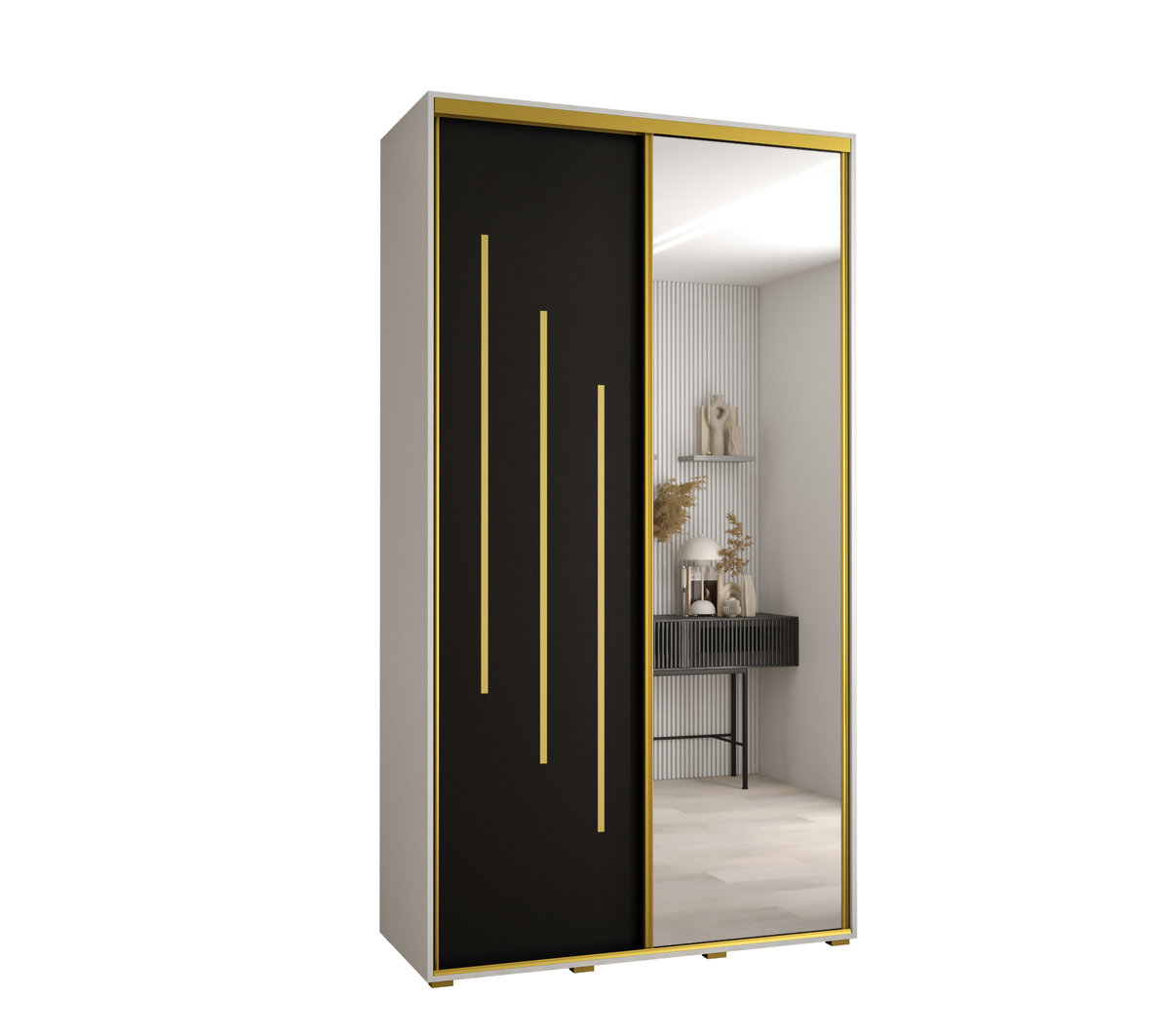 Szafa przesuwna wysoka Davos 9 140 gł. 60 biały + czarny + złoty / Abiks Meble