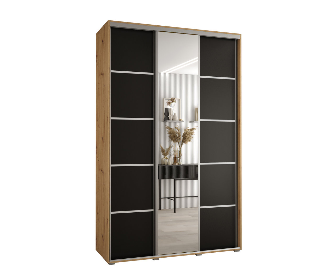 Szafa przesuwna wysoka Davos 5 150 gł. 45 artisan + czarny + srebrny / Abiks Meble