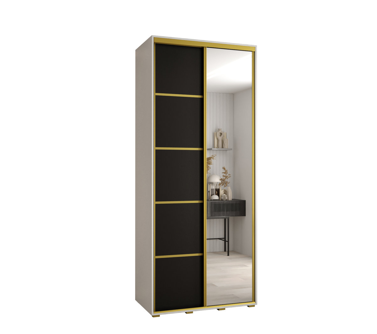 Szafa przesuwna wysoka Davos 5 120 gł. 60 biały + czarny + złoty / Abiks Meble