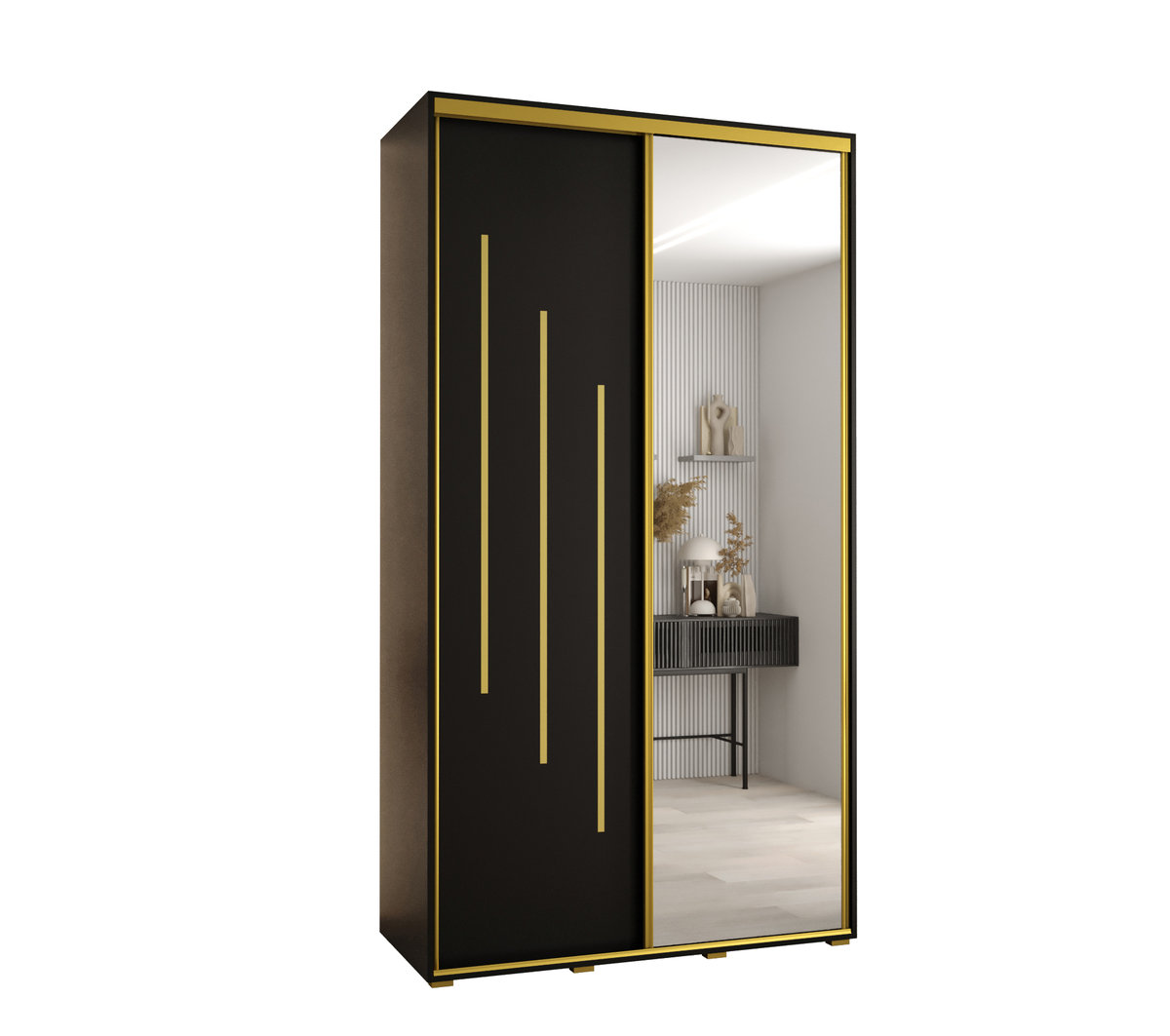 Szafa przesuwna wysoka Davos 9 130 gł. 45 czarny + czarny + złoty / Abiks Meble