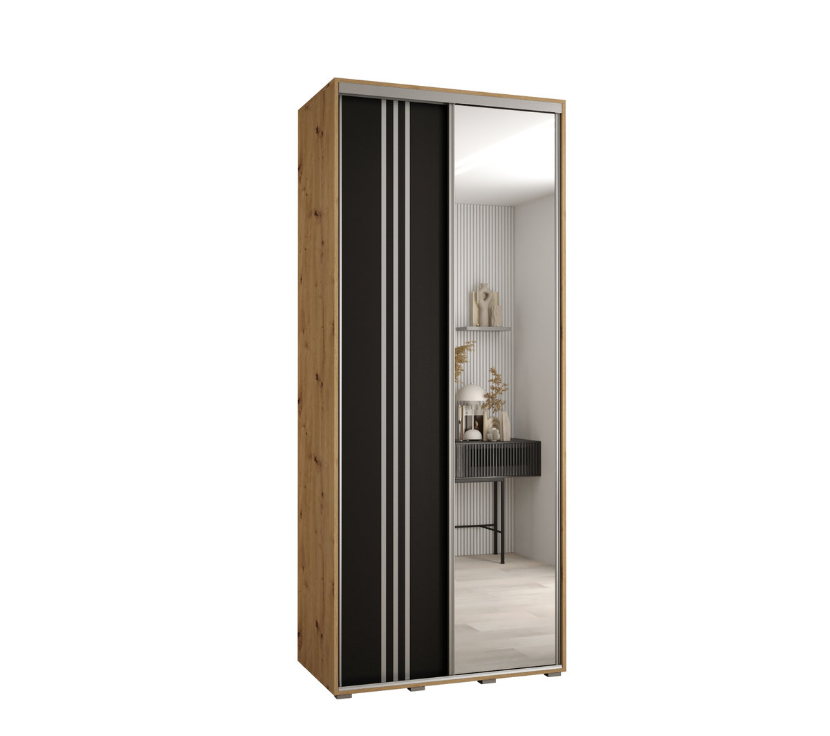 Szafa przesuwna wysoka Davos 7 120 gł. 60 artisan + czarny + srebrny / Abiks Meble