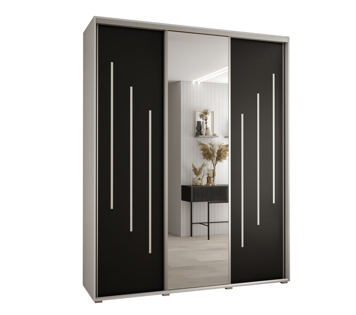 Szafa przesuwna wysoka Davos 9 200 gł. 45 biały + czarny + srebrny