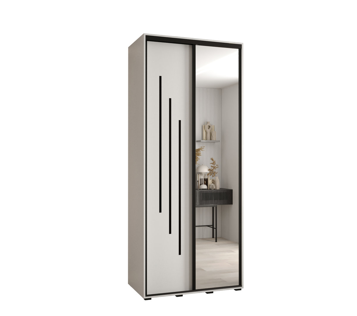 Szafa przesuwna wysoka Davos 9 120 gł. 60 biały + biały + czarny / Abiks Meble