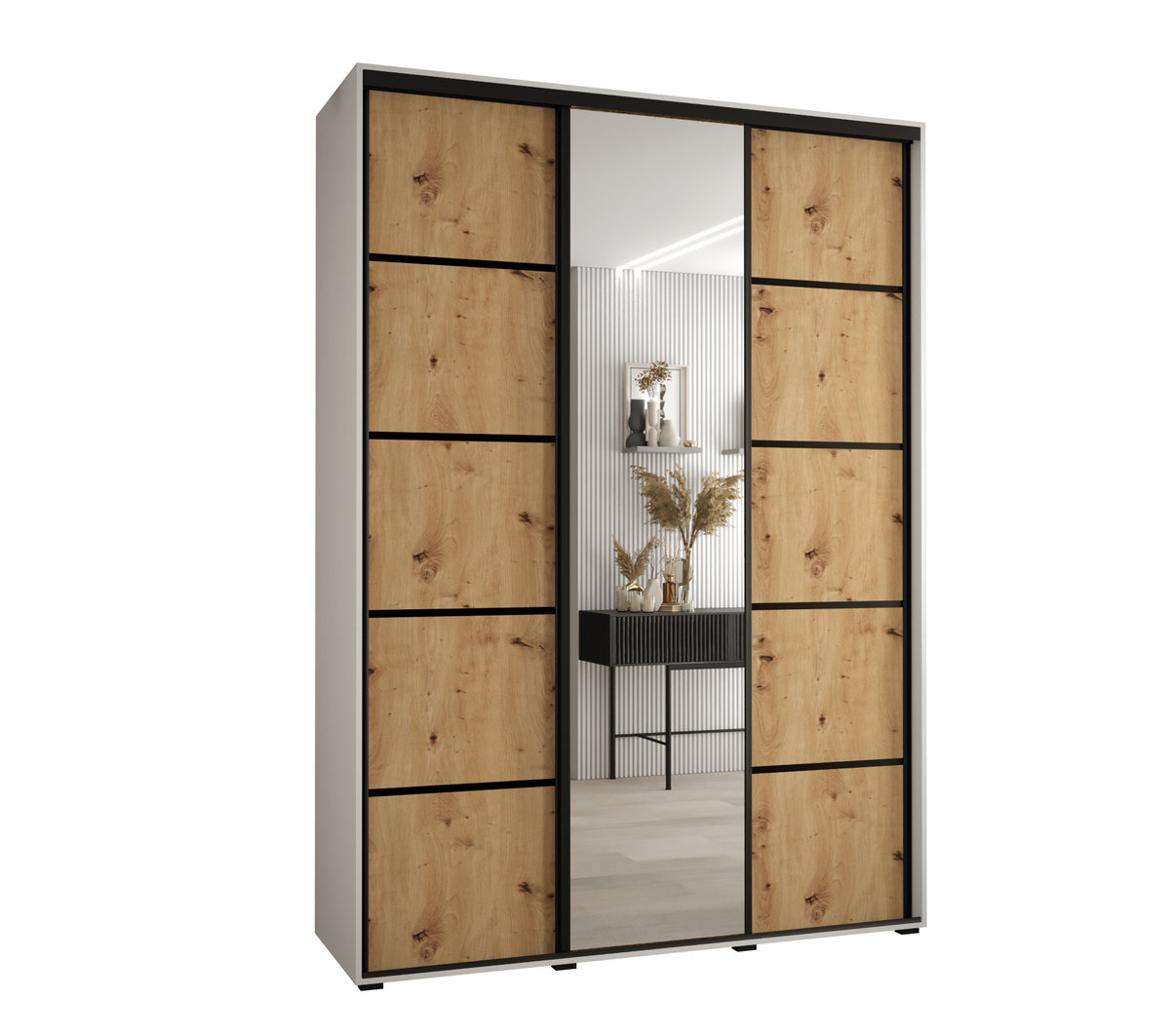 Szafa przesuwna wysoka Davos 5 170 gł. 45 biały + artisan + czarny