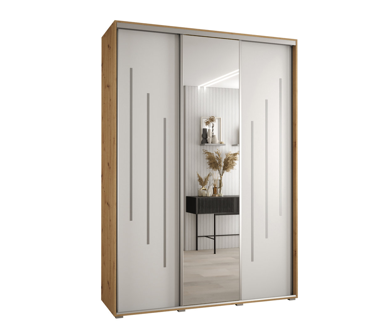 Szafa przesuwna wysoka Davos 9 180 gł. 45 artisan + biały + srebrny