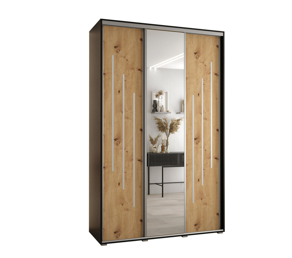 Szafa przesuwna wysoka Davos 9 150 gł. 45 czarny + artisan + srebrny / Abiks Meble