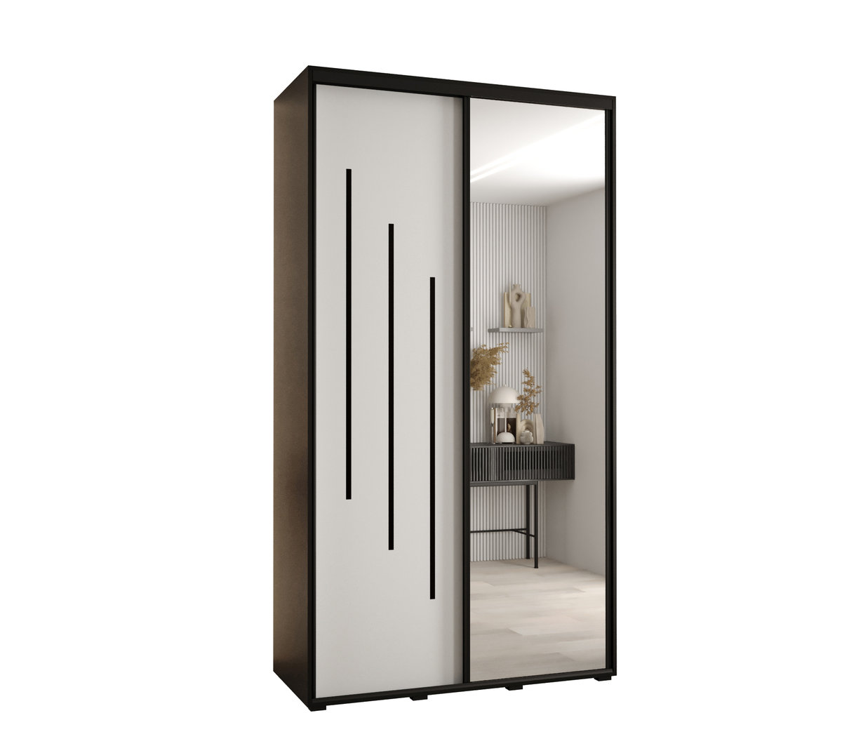 Szafa przesuwna wysoka Davos 9 140 gł. 45 czarny + biały + czarny / Abiks Meble