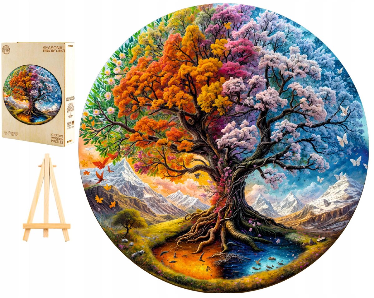 PUZZLE DREWNIANE DUŻE 300 ELEMENTÓW W DREWNIANYM PUDEŁKU CZTERY PORY ROKU