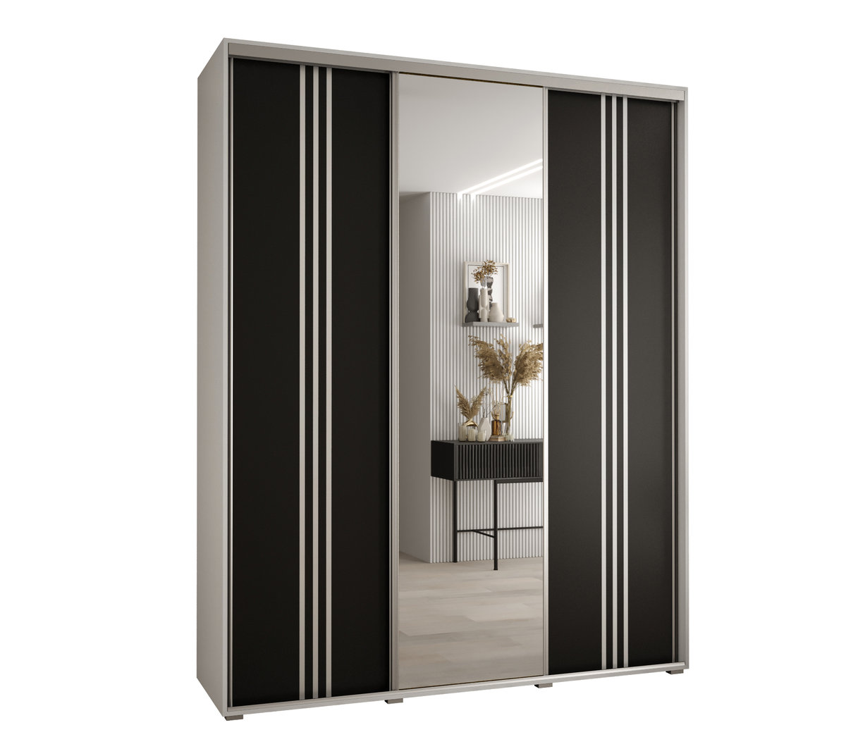 Szafa przesuwna wysoka Davos 7 200 gł. 60 biały + czarny + srebrny