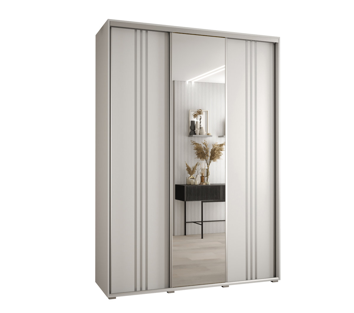 Szafa przesuwna wysoka Davos 7 170 gł. 45 biały + biały + srebrny