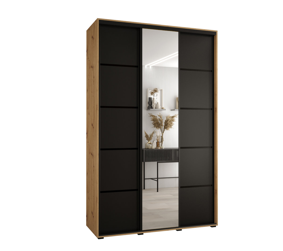 Szafa przesuwna wysoka Davos 5 150 gł. 45 artisan + czarny + czarny / Abiks Meble