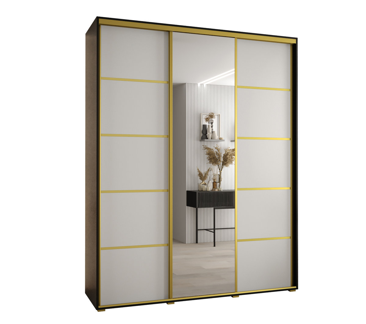 Szafa przesuwna wysoka Davos 5 200 gł. 60 czarny + biały + złoty