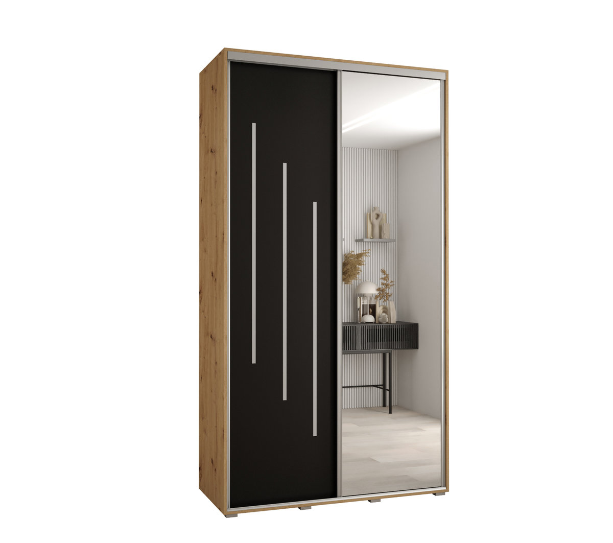Szafa przesuwna wysoka Davos 9 140 gł. 60 artisan + czarny + srebrny / Abiks Meble