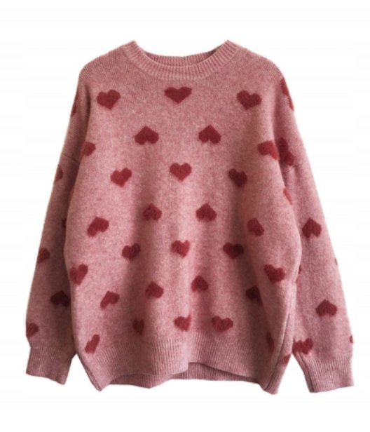 Sweter Damski w Serduszka Czerwony