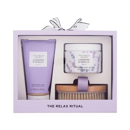 Victoria´s Secret Levender & Vanilla Relax Zestaw krem pod prysznic 236 ml + peeling do ciała 368 g + szczotka do ciała