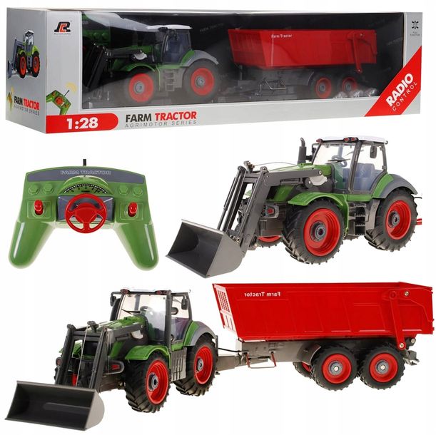 Duży Traktor Zdalnie Sterowany Z Przyczepą Z Koparką Ciagnik Na Pilot Rc